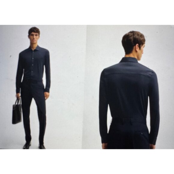 Hugo Boss Men's Slim Fit Tailored Dress Shirt Size Large Dark Blue - Picture 2 of 10